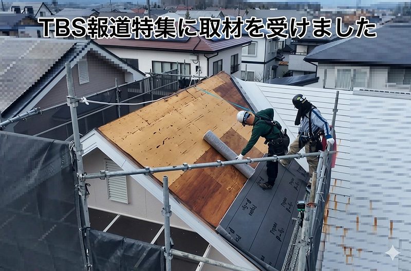 TBSのドローンが撮影した、屋根の上で作業する瀧澤